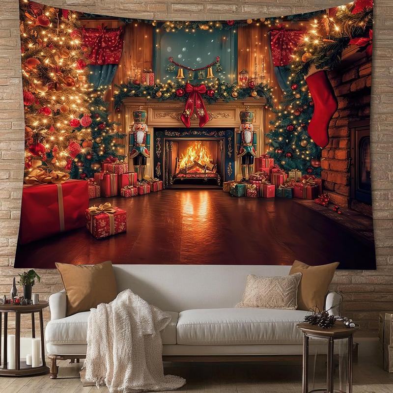 Christmas Home Fireplace Pattern Tapestry, 1 Count Colorful Psychedelic Tapestry, Wall Hanging Decor for Home Living Room Bedroom Dormitory