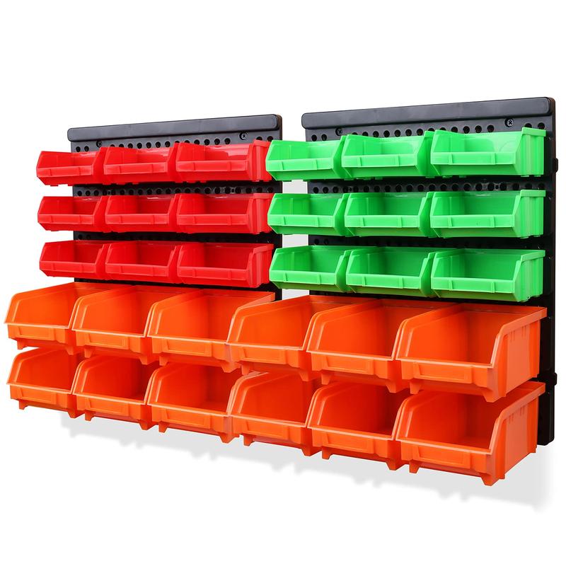 SWANLAKE 30PCS Wall Mounted Storage Bins, Plastic Garage Rack,Screw Storage,Tool Organizers. Boxes Hand tool holder loaded tool box tool box rack shelf tool bag christmas gift tool box men gift tool gift