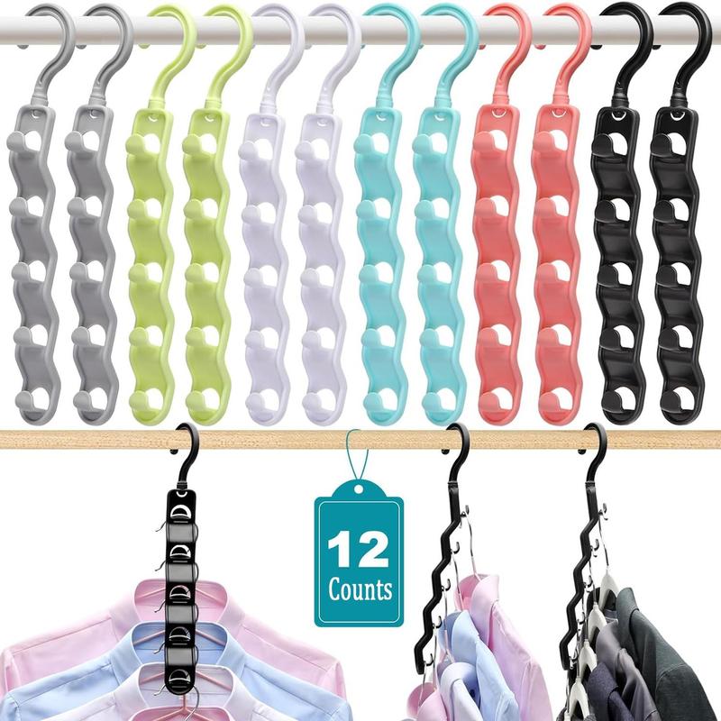 Household Clothes Hanger, 8 Counts 12pcs Space Saving Hanger, Clothes Organizer for Home, Dormitory, Closet, Wardrobe, Bedroom, Living Room