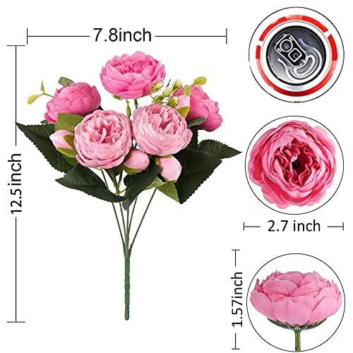 DEEMEI Artificial Peony Red Rose Decorative Forever Flower Silk Peonies Bouquet 4 Bundles Fake Flowers Bulk for Home Wedding Party Indoor Decor