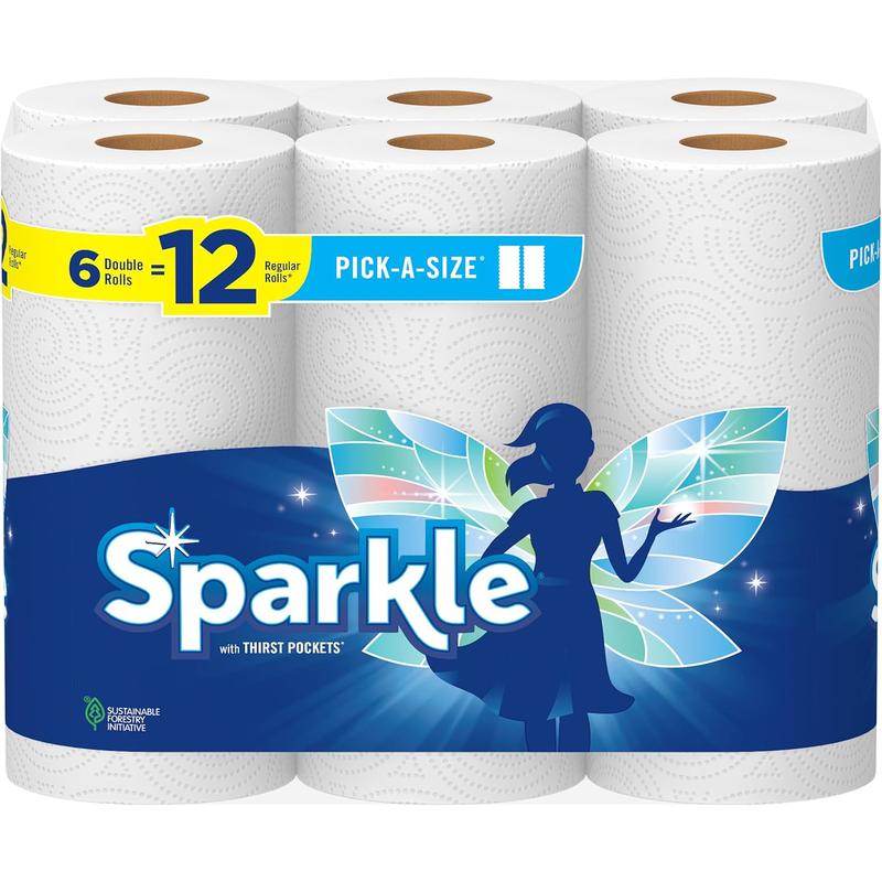 Sparkle Pick-A-Size Paper Towels, 6 Double Rolls = 12 Regular Rolls, Everyday Value Paper Towel with Full and Half Sheets Georgia-Pacific