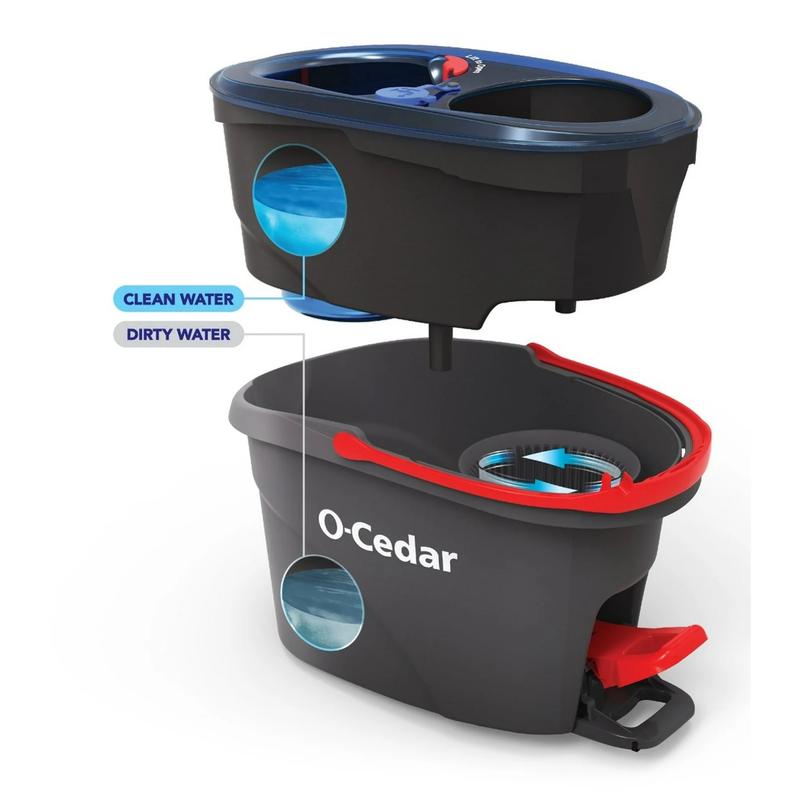 O-Cedar EasyWring™ RinseClean™ Spin Mop & Bucket System - Removes 99% of Bacteria with Clean Water - Microfiber, Cleaning