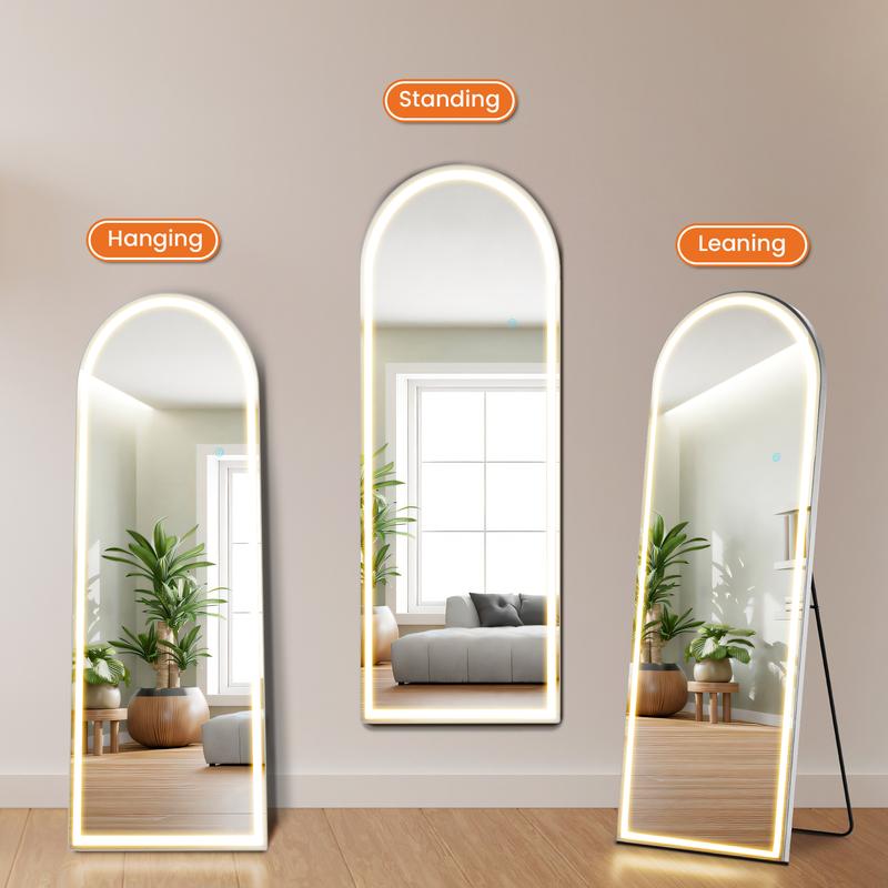 SweetDreamy House  full length mirror Standing Mirror with LED Lights, Lighted Floor Mirror with Stand, w Dimming & 3 Color Lighting, Wall Mirror Full Length Aluminum Alloy Thin Frame