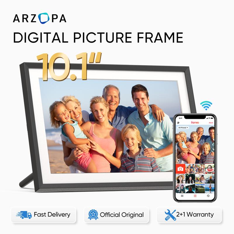 ARZOPA WiFi Digital Photo Frame 10.1 Inch IPS Touchscreen Electronic Photo Frame with 32GB Frameo Digital Picture Frames Share Photos Videos Music Calendar Alarm Auto Rotate Decor, Christmas gift,Gift ideas