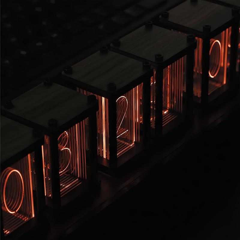 Nixie Tube Clock Walnut Digital Clock, Support Wi-Fi Time Calibration, Electronic Alarm and 12 24h Display, LED Full Color Custom RGB