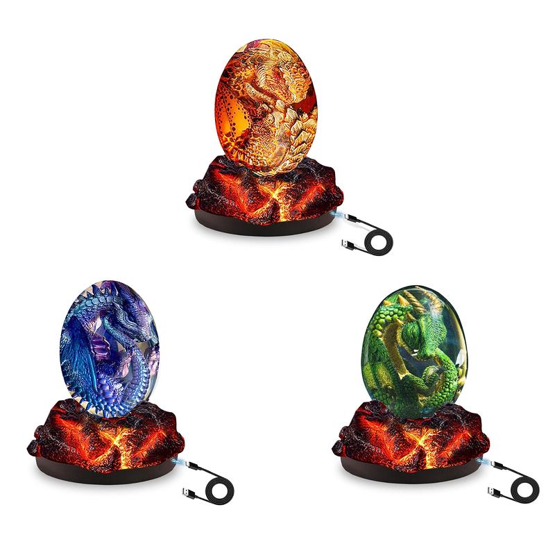 Lava Dragon Eggs with Base Ornaments,Crystal Transparent Dragon Egg Resin,Handmade Sculpture Fire Pocket Dragon Souvenir,Exquisite Unique Dragon Gifts with Luminous Base Decor Light