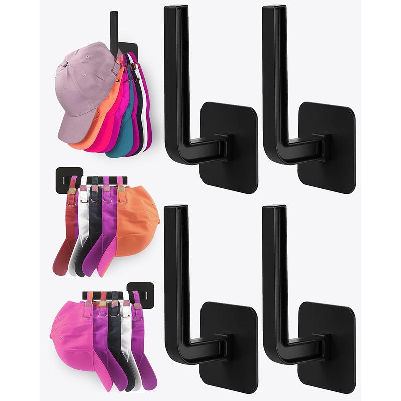 4-Pack Wall Mounted Hat Storage Hook, Multifunctional Self Adhesive Hat Holder, Sun Hat Baseball Caps Organizer for Home, Entryway, Bathroom, Bedroom.