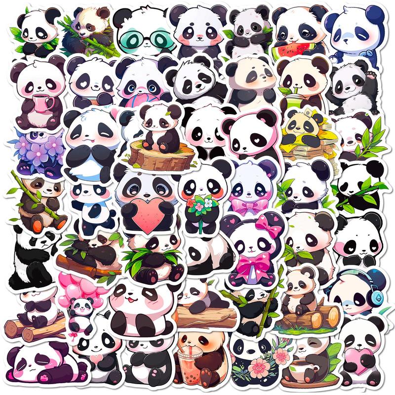 50pcs Cute Cartoon Panda Pattern Sticker, Waterproof DIY Decorative Sticker For Car Bike Laptop Phone Luggage Guitar Water Bottle