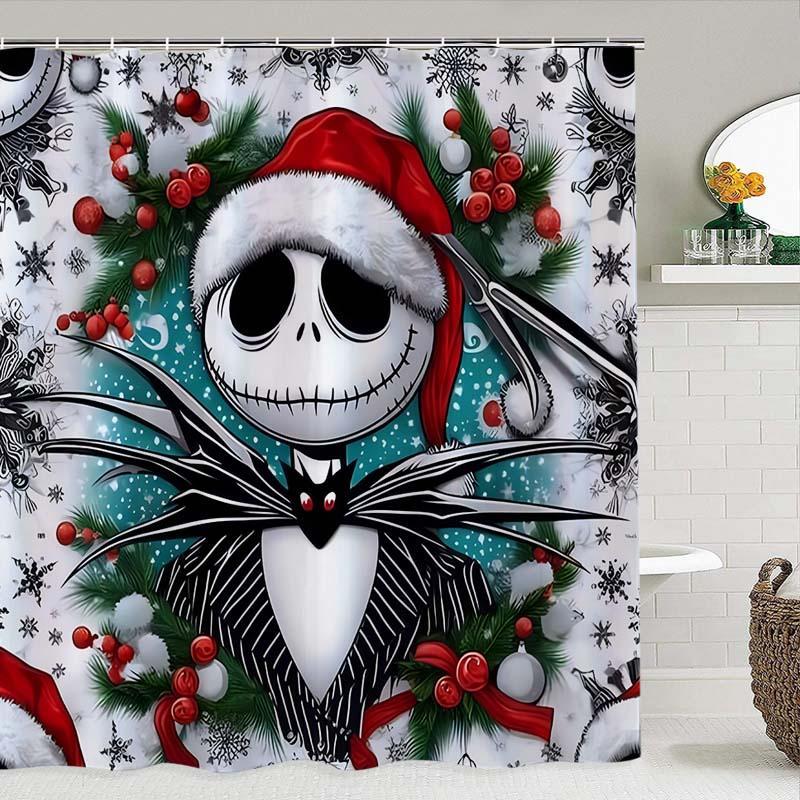 The Nightmare Before Christmas Themed Shower Curtain, 1 Count Waterproof Shower Curtain with 12 Hooks, Bathroom Decor for Home Hotel Salon Dormitory