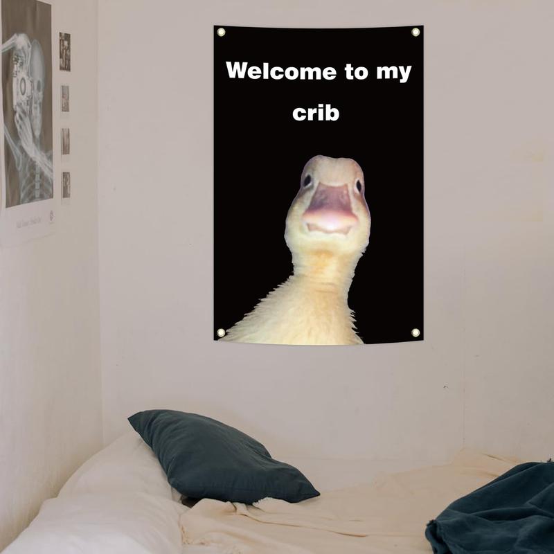 Welcome to My Crib Flag 2x3 Feet Funny Flag,Funny Duck Tapestry Man Cave Wall Flag with 4 Brass Grommets for College Dorm Room Decor,Outdoor,Parties,Gift, Black-B