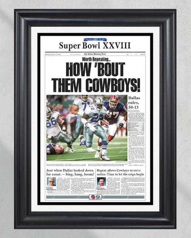 1994 Dallas Cowboys Super Bowl Champion Framed Newspaper Cover Print Cowboy Stadium