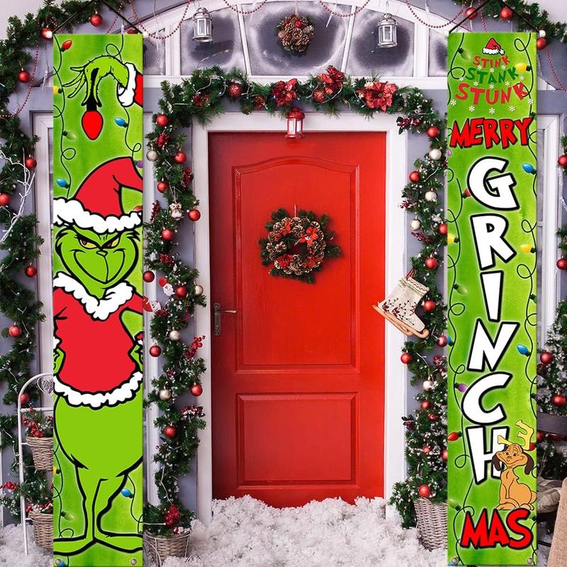 Christmas Decorations Door Banner Merry Grinchmas Yard Sign Banner Supplies For Home Garage Fireplace Christmas Xmas Party Decorations Ornaments