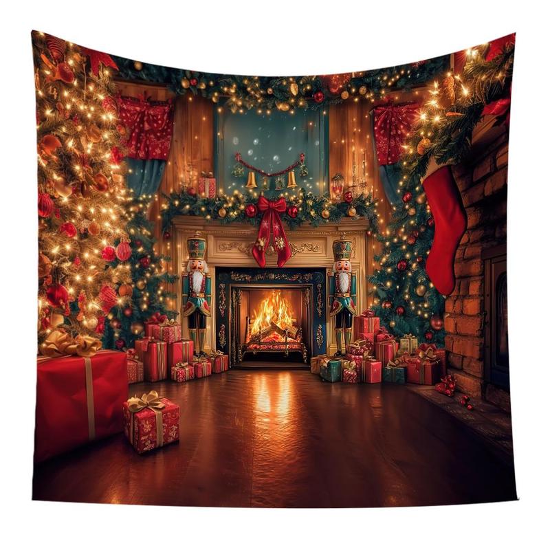 Christmas Home Fireplace Pattern Tapestry, 1 Count Colorful Psychedelic Tapestry, Wall Hanging Decor for Home Living Room Bedroom Dormitory