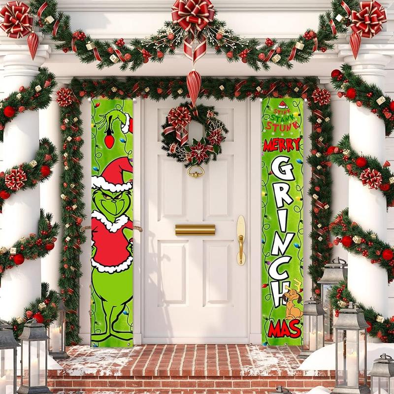 Christmas Decorations Door Banner Merry Grinchmas Yard Sign Banner Supplies For Home Garage Fireplace Christmas Xmas Party Decorations Ornaments