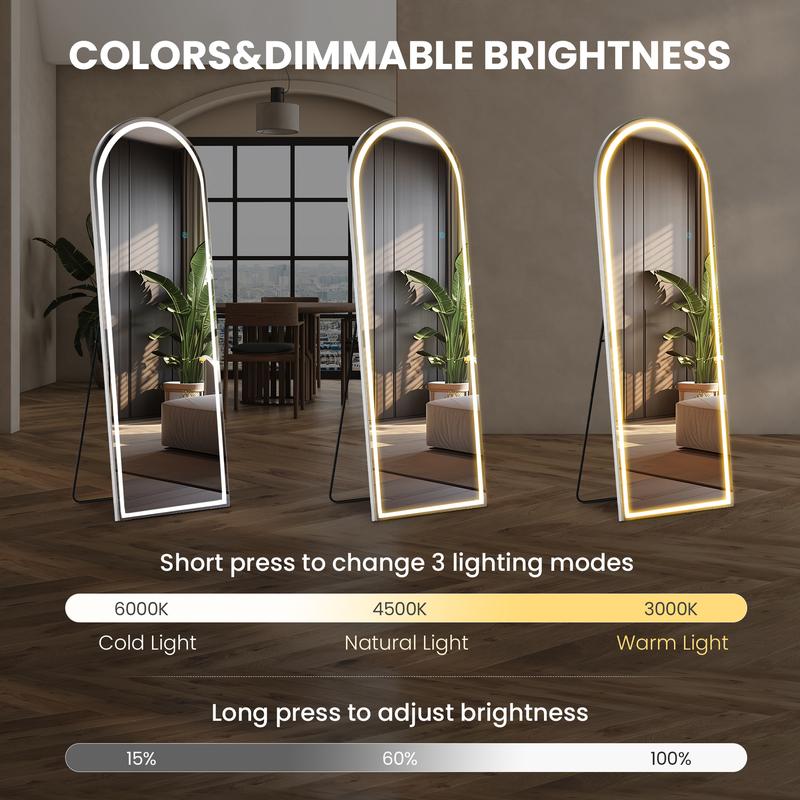 SweetDreamy House  full length mirror Standing Mirror with LED Lights, Lighted Floor Mirror with Stand, w Dimming & 3 Color Lighting, Wall Mirror Full Length Aluminum Alloy Thin Frame