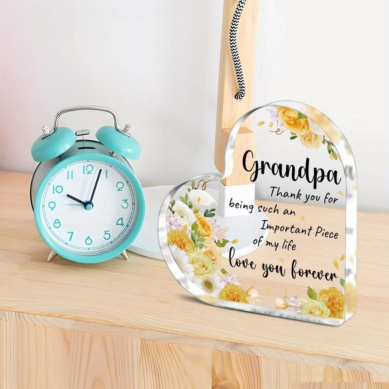 Grandpa Gift Acrylic Plaque, 1 Count Flower & Letter Pattern Desk Signs Ornament, Birthday Gift Ideas, Thank You Gifts for Grandpa