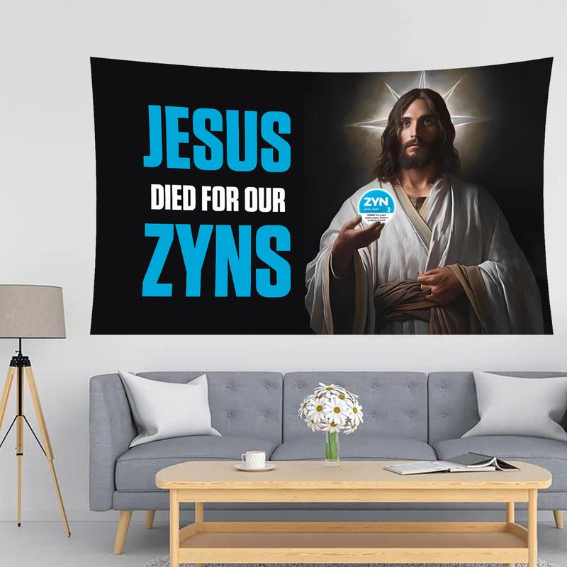 Zyn Jesus Flag Banner Polyester 3X5ft Funny Flag Office Gym Dormitory Wall Decor Design with Brass Grommet for Easy Hanging