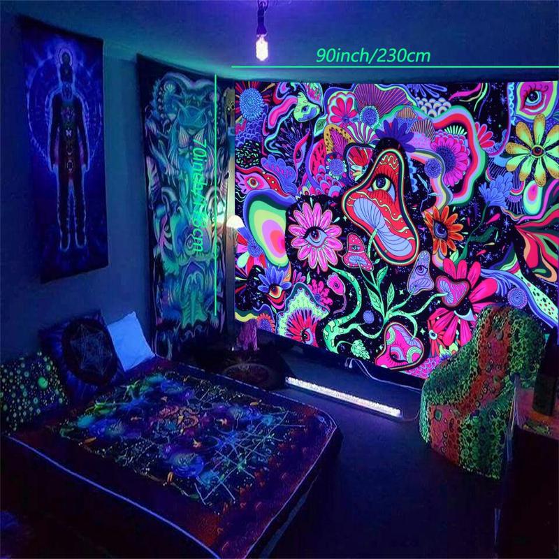 Hippy Mushroom Eye Pattern Tapestry, 1 Count Wall Hanging Fluorescent Tapestry, Wall Decor for Home Living Room Bedroom Dormitory