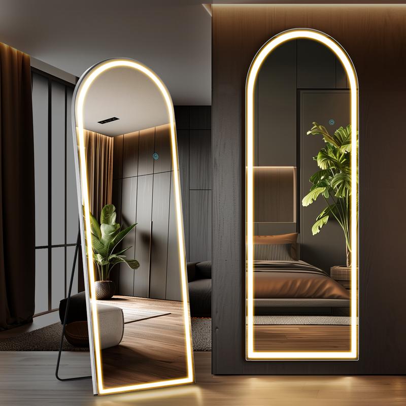 SweetDreamy House  full length mirror Standing Mirror with LED Lights, Lighted Floor Mirror with Stand, w Dimming & 3 Color Lighting, Wall Mirror Full Length Aluminum Alloy Thin Frame