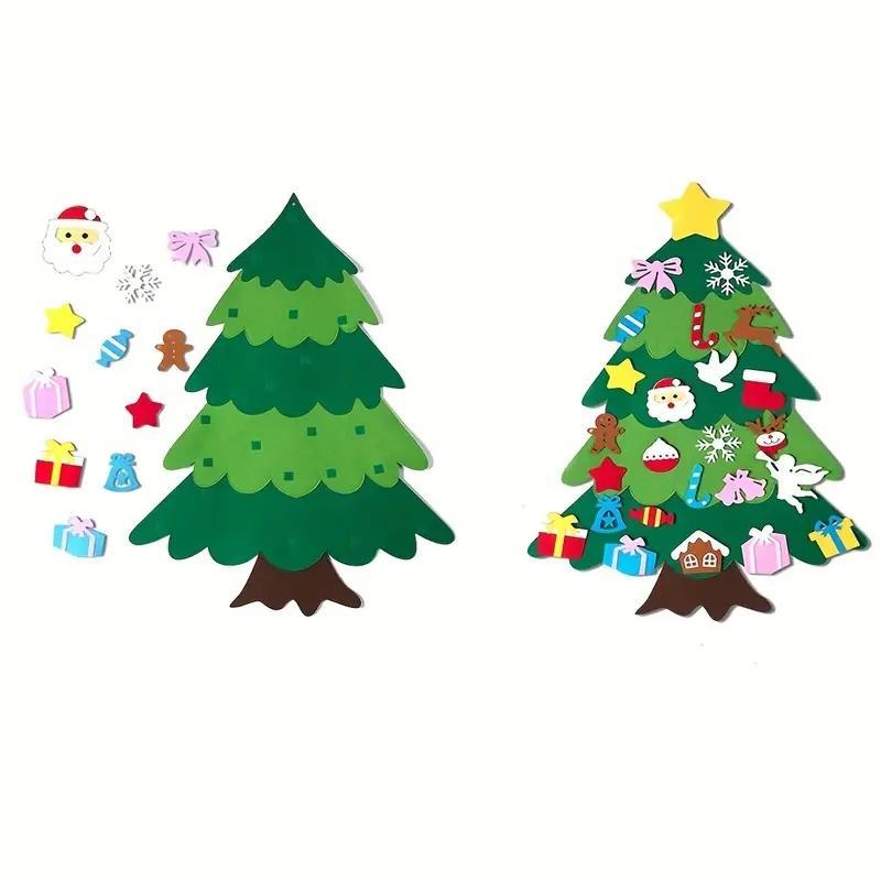 DIY Felt Christmas Tree Set, 1 Set DIY Felt Christmas Tree Design Wall Hanging Decoration, Xmas Holiday Party Decoration Supplies