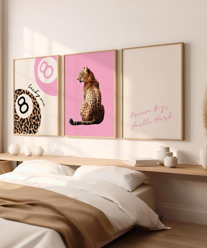 Set of 3 Leopard Wall Art Cheetah Print Lucky 8 Pool Ball Poster Lucky Me Trendy Wall Gallery Preppy Cheetah Print Poster Digital Download