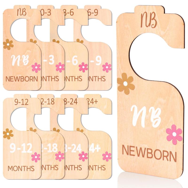 Wooden Baby Closet Divider, 8 Counts set Daisy Design Baby Clothes Hanger Divider, for Sorting 8 Sizes From Newborn To 24+ Months, Clothes Organizer for Bedroom Nursery