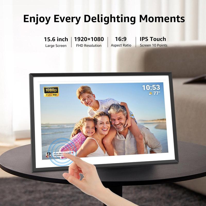 10.1 15.6in Digital Photo Frame, WiFi Electronic Frame with 32GB Storage, IPS Touch Screen, Auto-Rotate, Slideshow, Share Photos Videos Music Calendar Alarm