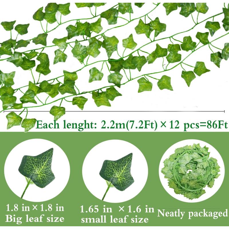 12 Pack 86Ft Artificial Ivy Garland Fake Plants, Fake Ivy Leaves Greenery Garlands Hanging Plant Vine for Aesthetic Bedroom Garden Party Wedding Wall Room Christmas Décor No Brand