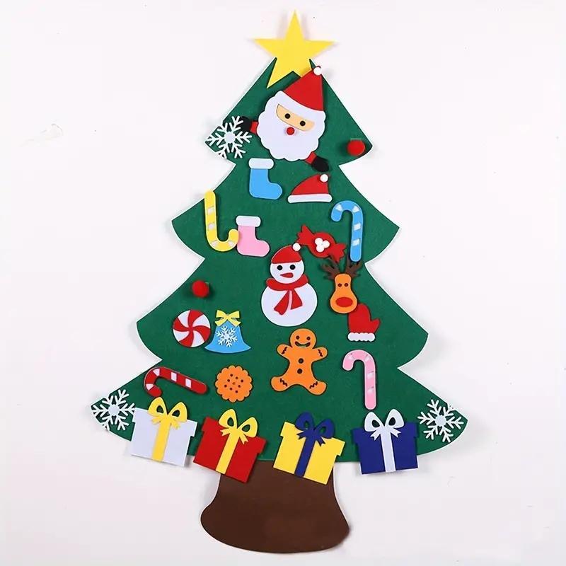 DIY Felt Christmas Tree Set, 1 Set DIY Felt Christmas Tree Design Wall Hanging Decoration, Xmas Holiday Party Decoration Supplies