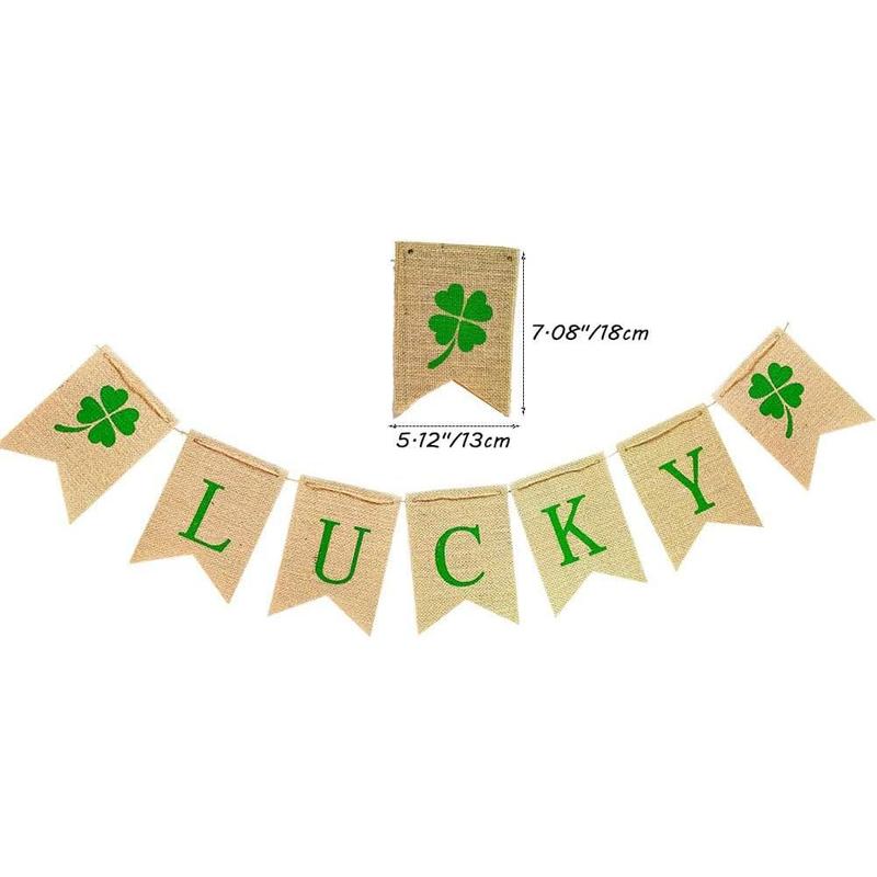 Lucky Shamrock Burlap Garland Banners for St.Patrick's Day Decorations Rustic Burlap Shamrock Clover Banner Garland for Irish Day, Office, Party Supplies Decor