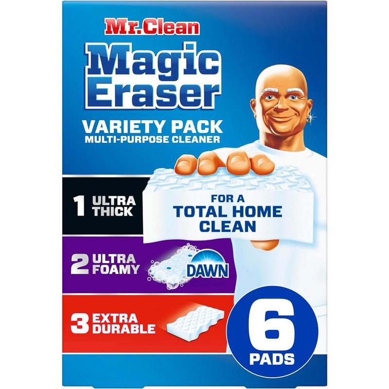 Mr. Clean Magic Eraser Variety Pack with Ultra Thick, Ultra Foamy, and Extra Durable Multi Purpose Cleaner, Magic Eraser Sponge Multi Surface Cleaner, 6ct