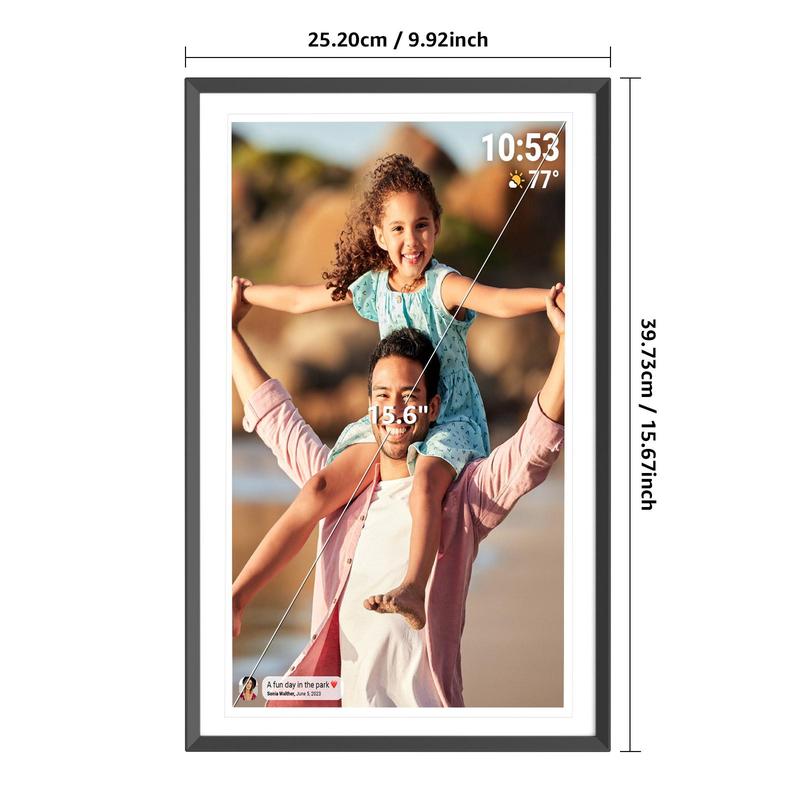 10.1 15.6in Digital Photo Frame, WiFi Electronic Frame with 32GB Storage, IPS Touch Screen, Auto-Rotate, Slideshow, Share Photos Videos Music Calendar Alarm