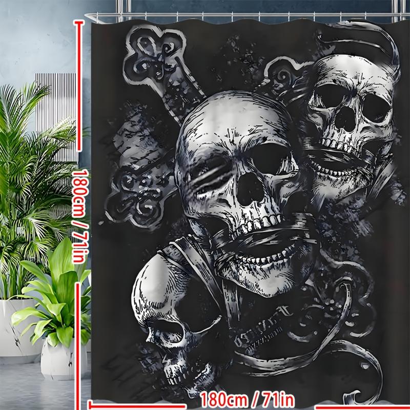 Gothic Three Skull Shower Curtain - Bathroom - Decor - Edgy & Stylish. With 12 Hooks. Two Sizes. Dark Aesthetic for a Unique Bathroom Look