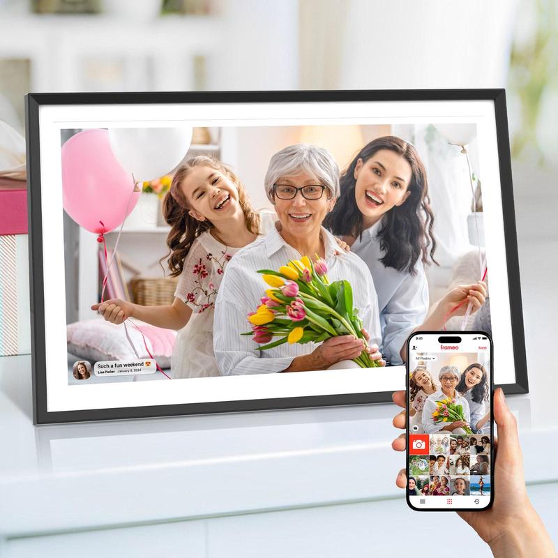 10.1 15.6in Digital Photo Frame, WiFi Electronic Frame with 32GB Storage, IPS Touch Screen, Auto-Rotate, Slideshow, Share Photos Videos Music Calendar Alarm