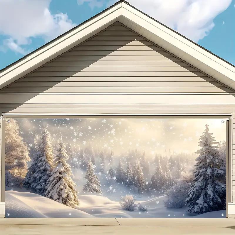 Snowy Themed Garage Door Cover, Snowy Garage Door Background, Indoor outdoor Festival Background, Enhance The Appearance Of The Garage