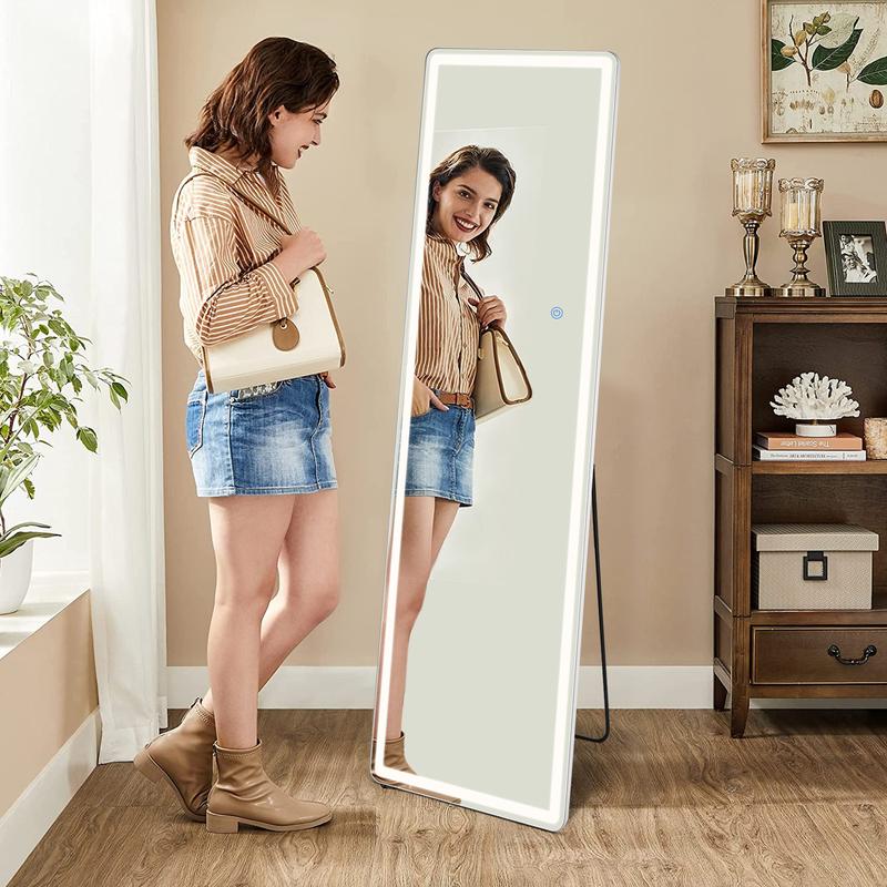 FurniChic Haven LED Illuminated Mirror, Adjustable Brightness, 3 Color Interchangeable, Wall Mounted Floor Mirror Switch Light