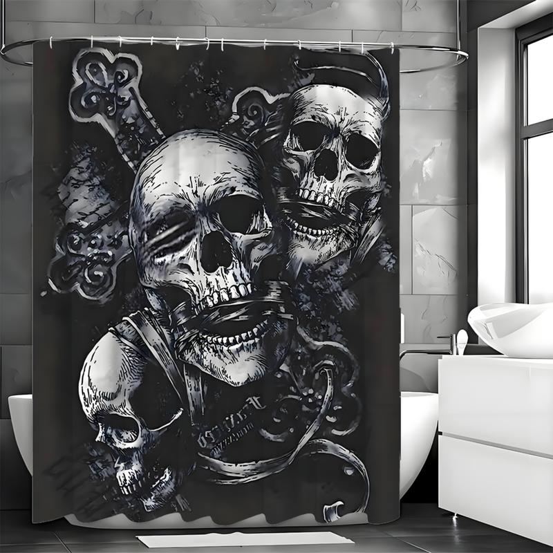 Gothic Three Skull Shower Curtain - Bathroom - Decor - Edgy & Stylish. With 12 Hooks. Two Sizes. Dark Aesthetic for a Unique Bathroom Look