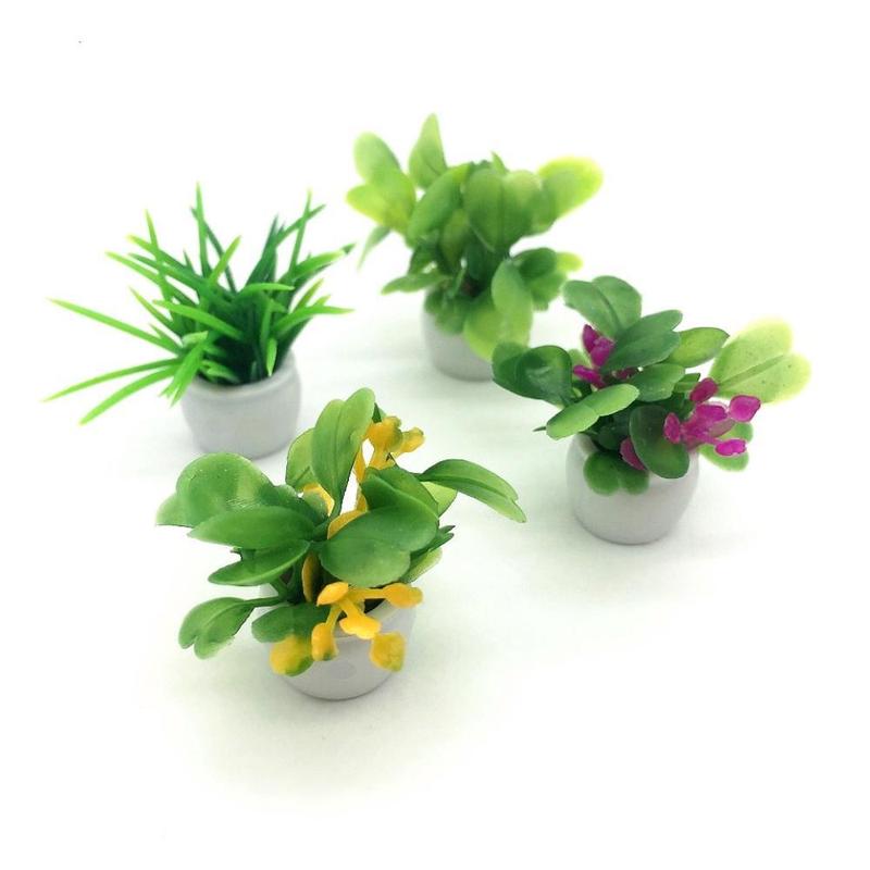 4pcs set Miniature Potted Plant Model, Mini Plant For Dollhouse Decor, Decoration Craft For Home Office Table Desk