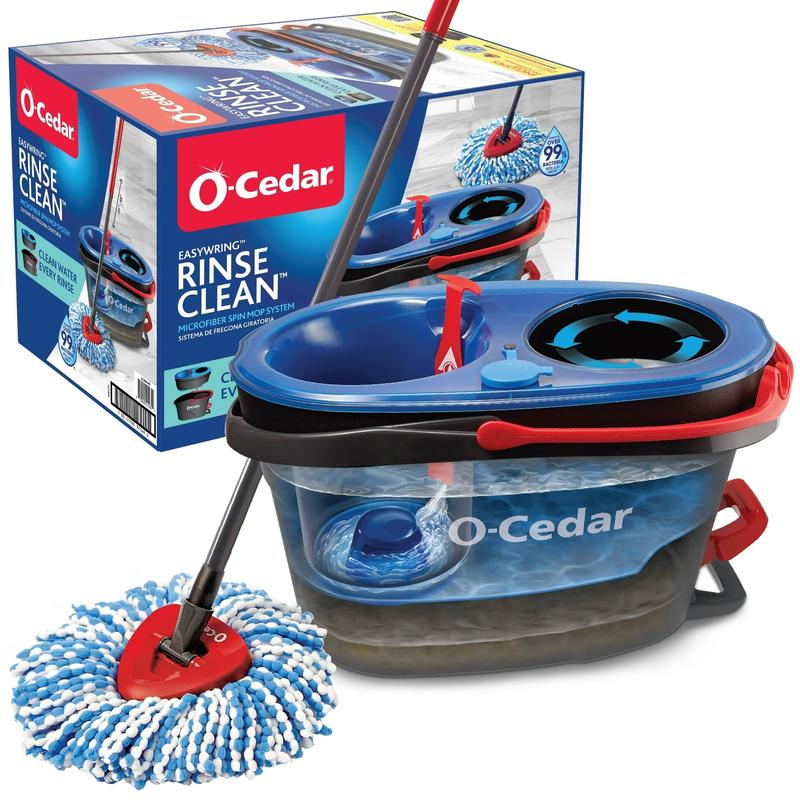 O-Cedar EasyWring™ RinseClean™ Spin Mop & Bucket System - Removes 99% of Bacteria with Clean Water - Microfiber, Cleaning