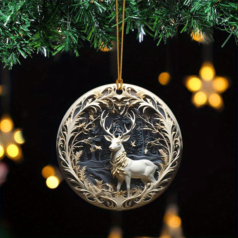 Christmas Deer Design Hanging Ornament, 3d Acrylic Creative Hanging Decoration, Hanging Pendant for Home Party Festival