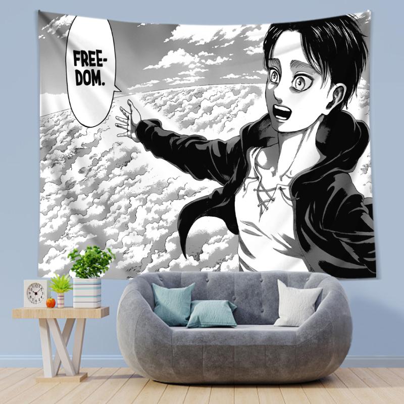 Eren Yeager Freedom Manga Poster Wall Art Kawaii Anime Attack On Titan Print Gallery Canvas Wraps Ready to Hang Decor Tapestry