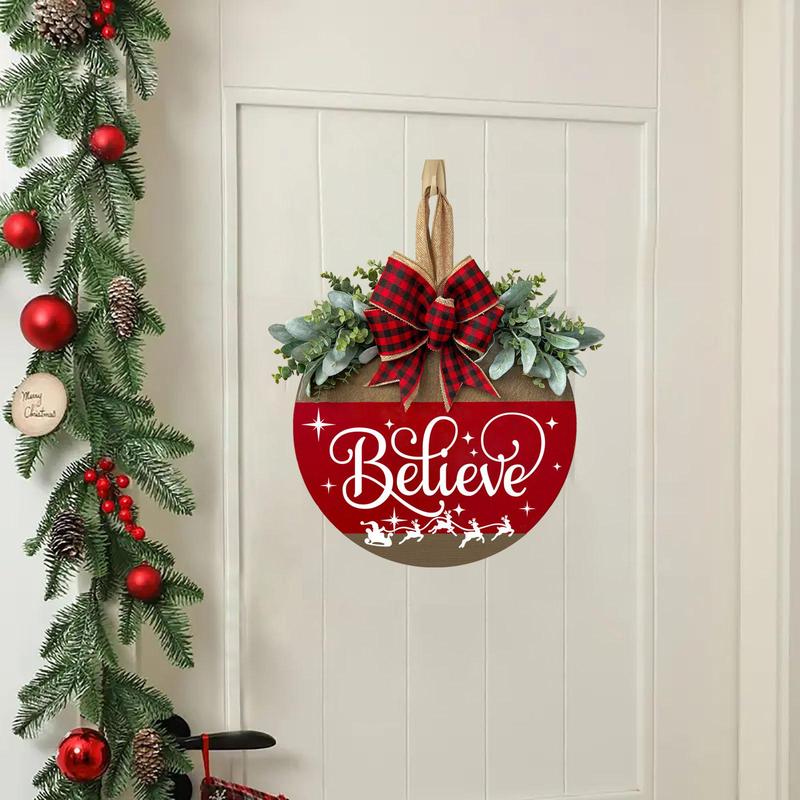 Merry Christmas believe Welcome Sign, 1 Piece Front Door Wooden 12 Inch Hanging Sign, Home  Ornaments Front Door Hanging Decoration, Christmas Decorations