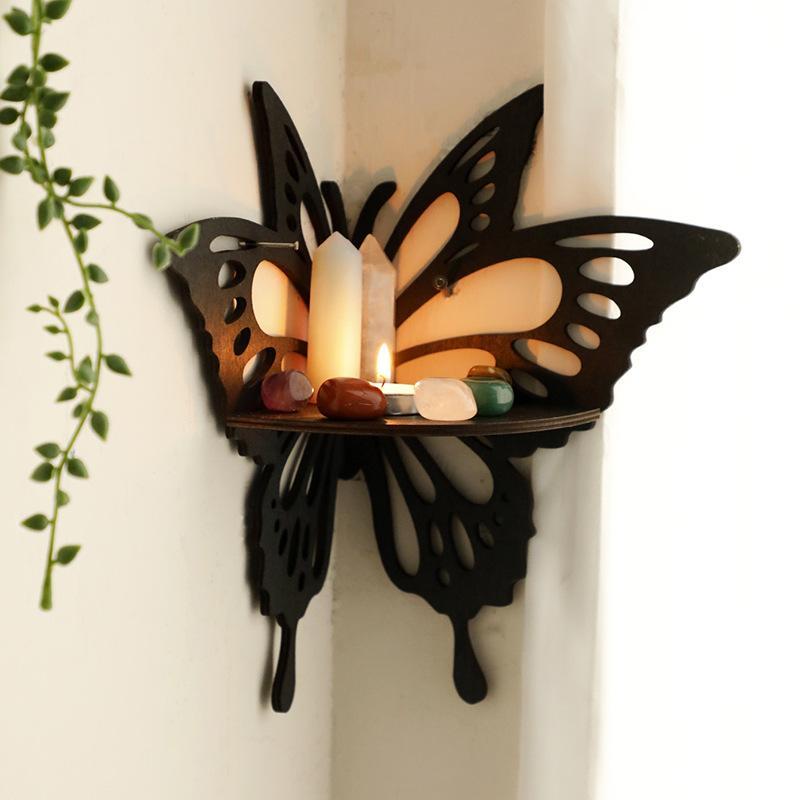 Wooden Butterfly Design Wall Mounted Storage Rack, Modern Art Hollow Out Design Wall Storage Holder, Home Organizer for Living Room Bedroom Dining Room