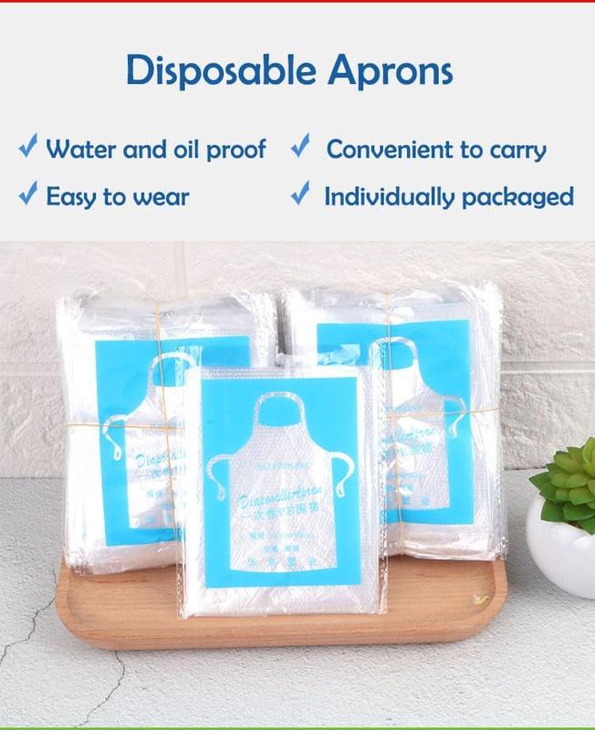 Disposable Aprons (50 Count) Waterproof Plastic Apron For Painting, Cooking, Housework, and Picnics - Individually Packaged