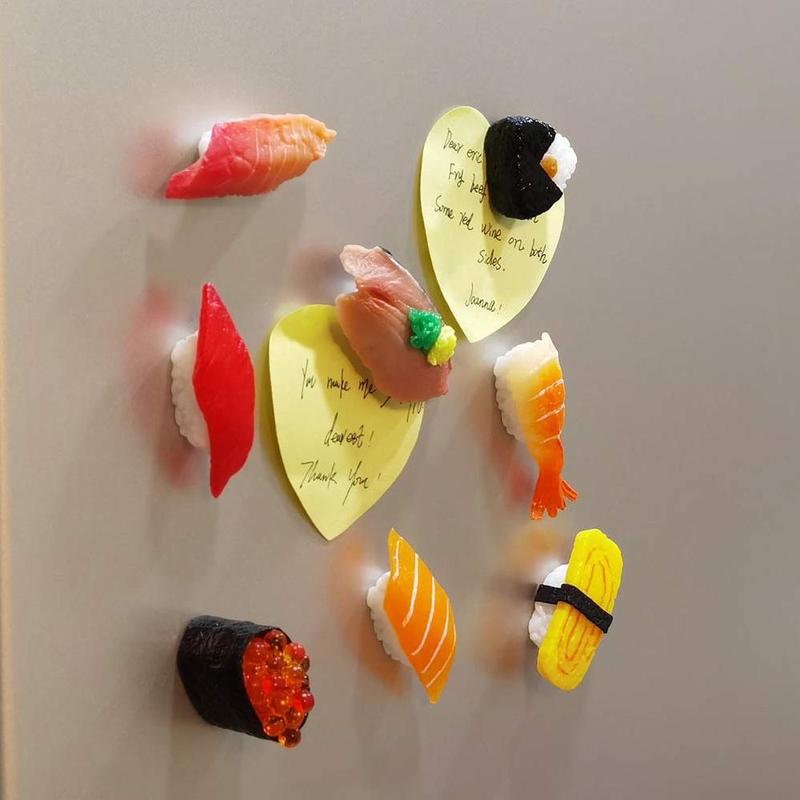 Cute Sushi Shaped Magnet, 8 Counts Mini Funny Simulation Sushi Refrigerator Magnet, Home Decoration for Fridge Kitchen Office Dormitory Dining Room