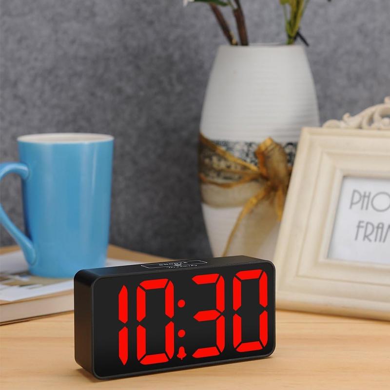 Small Digital  Clock for Bedroom, Large Big Numbers Display with Brightness Dimmer, Electric Bedside Desk Clock with USB  Port, Adjustable  Volume, 12 24Hr, Snooze