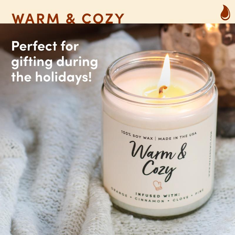 Wax & Wit Warm & Cozy Candle, Holiday Candles, Scented Candles for Home, Holiday Decor - 9oz Freshener Ornaments Decoration Aroma Perfume