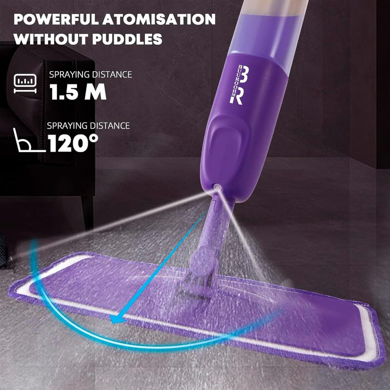 Microfiber Spray Mop for Kitchen Wood Floor Hardwood Laminate Ceramic Tiles - 360 Degree Mop Set with 6 Mop Heads Replacement - Wooden Cleaning Pad