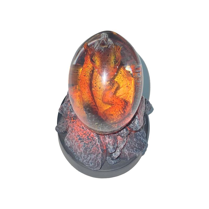 Lava Dragon Eggs with Base Ornaments,Crystal Transparent Dragon Egg Resin,Handmade Sculpture Fire Pocket Dragon Souvenir,Exquisite Unique Dragon Gifts with Luminous Base Decor Light