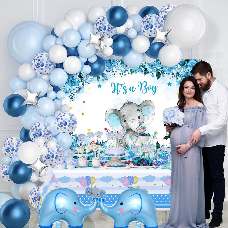 Elephant Baby Shower Decorations - Baby Shower Decorations Boy with Macaron Balloon Garland Kit Elephant Theme It's a Boy Backdrop Tablecloth Cake Topper Party Supplies for Baby Shower